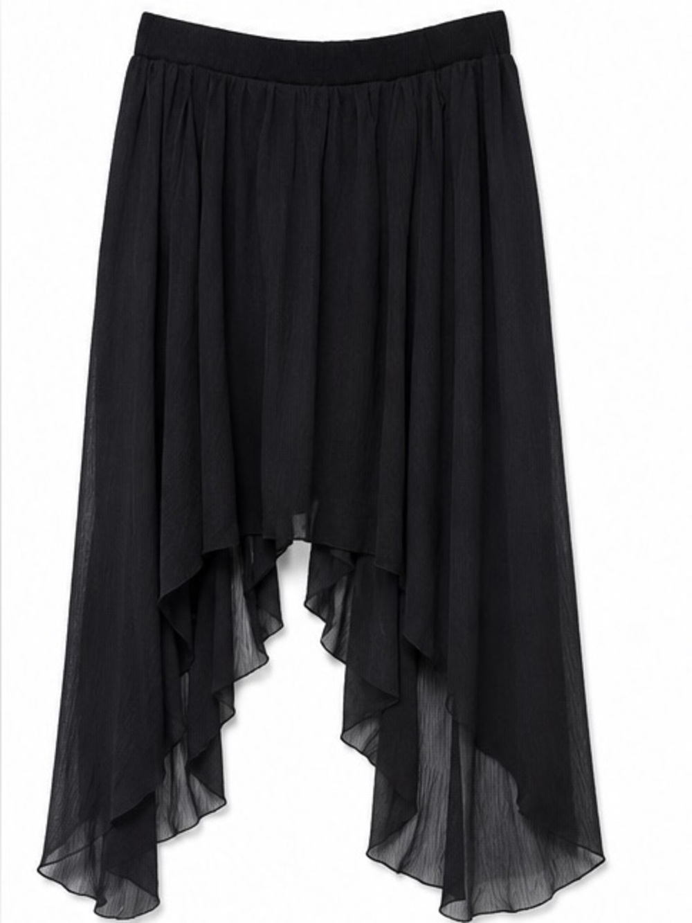 Y2K Royal Love Black Asymmetrical Handkerchief Hem Chiffon Skirt | Size Large - Picture 2 of 6